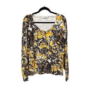 Cato‎ Yellow Floral Print Knit Stretch Button Front Top Womans Plus Size 26/28W